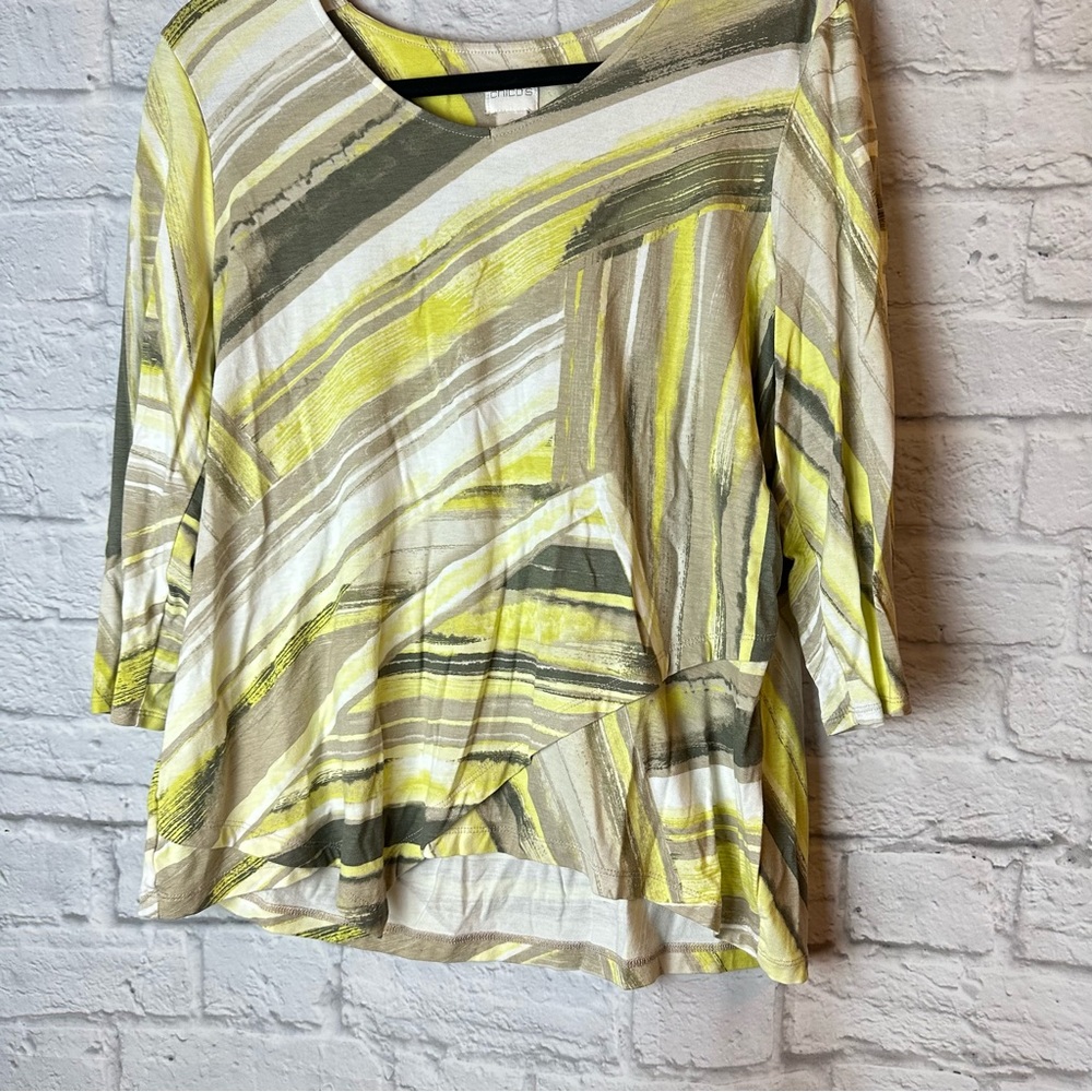 Chicos  Citron & Tan Abstract Print Tee - Size 2